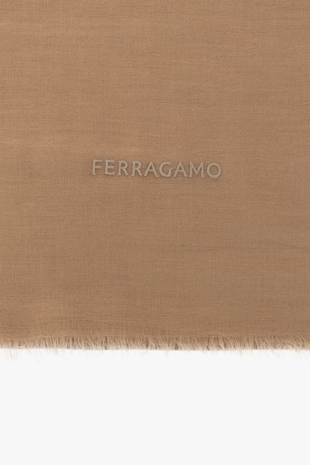 Ferragamo Salvatore  Logo Embroidered Shawl In Brown