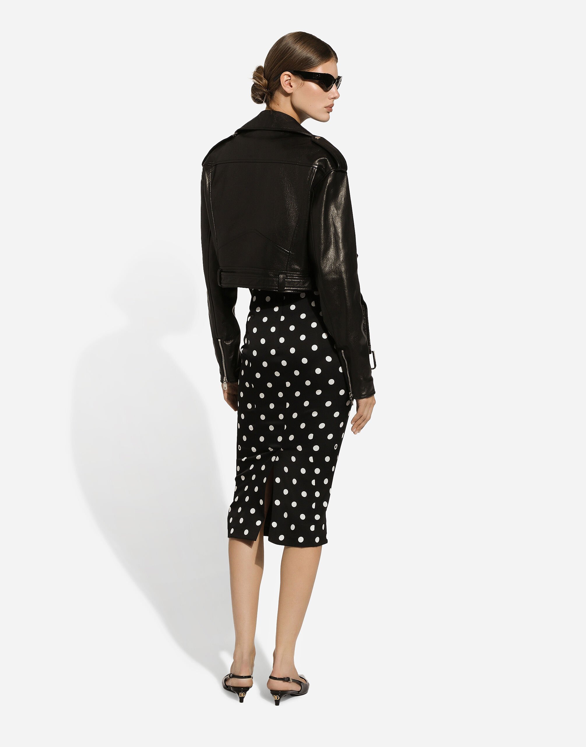 Dolce & Gabbana Cropped Leather Biker Jacket In Black