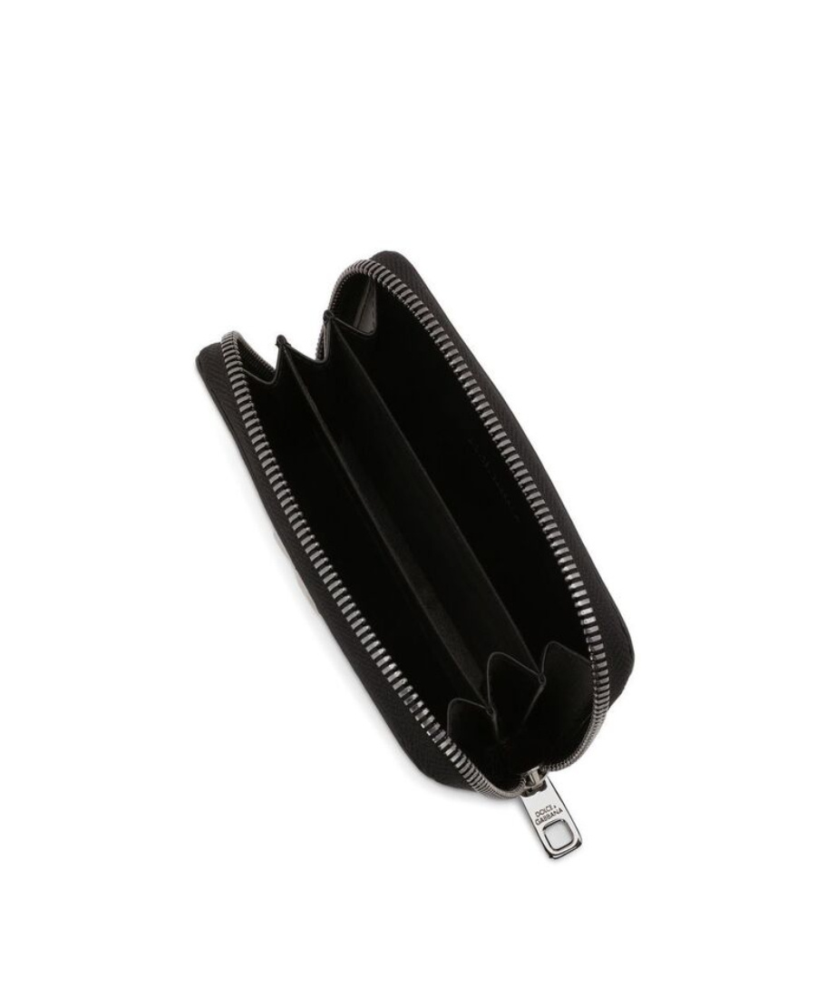 Dolce & Gabbana Logo Plaque Zipped Compact Wallet In Black