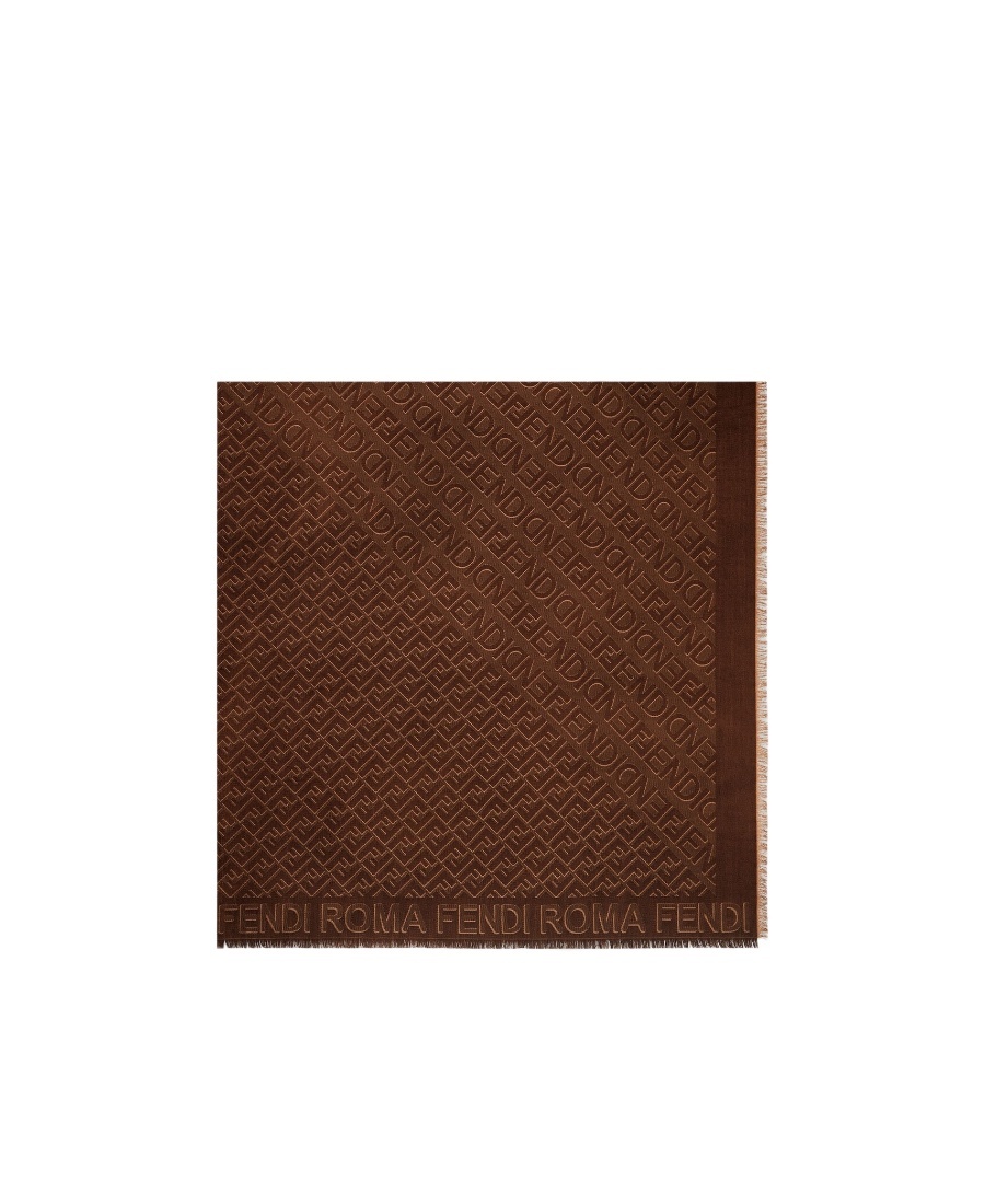 Shop Fendi Brown Wool And Cashmere Shawl