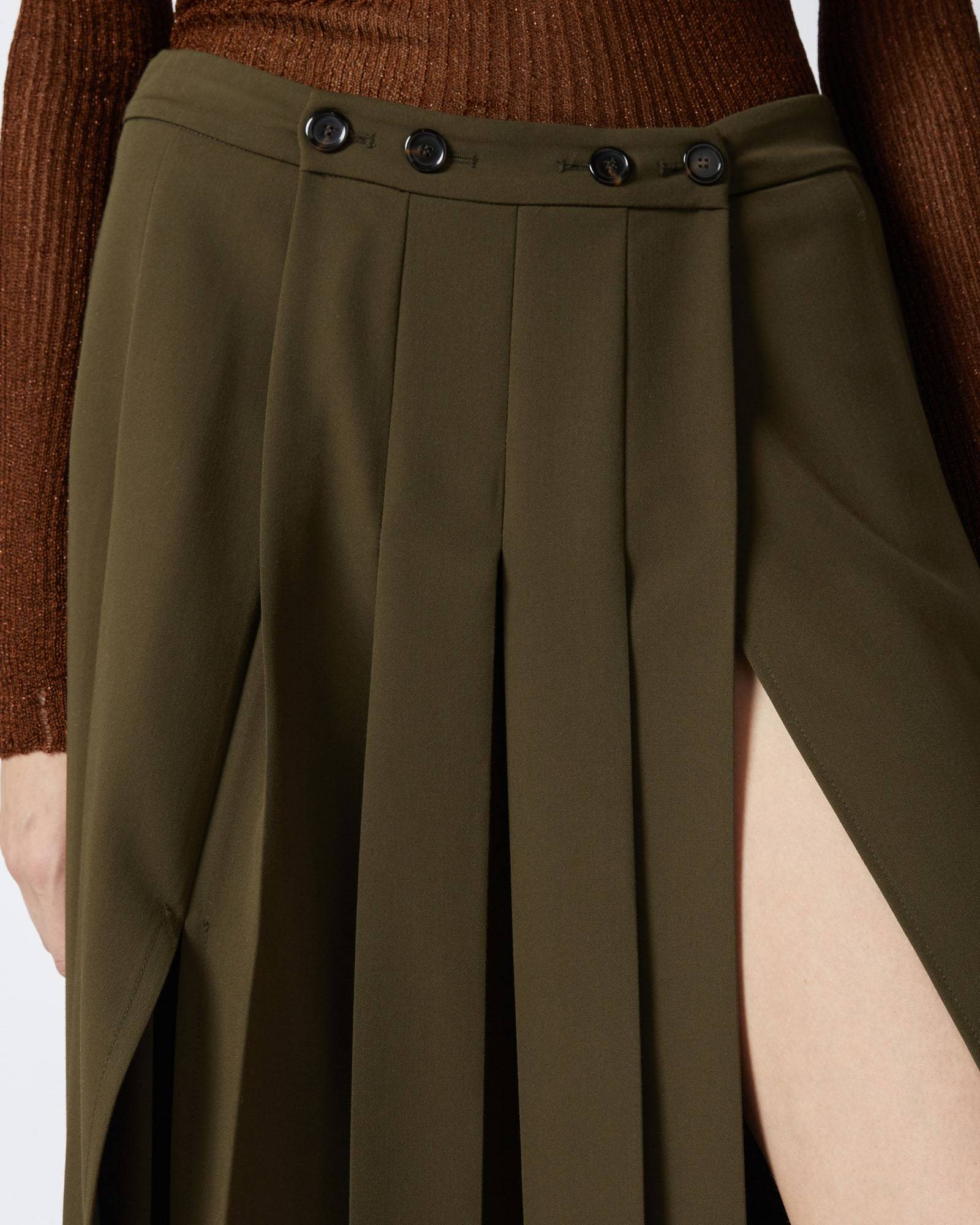 Pinko High Waist Pleated Skirt With Button Accents In Green