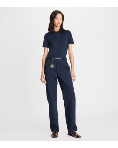 Tory Burch Embroidered-logo Cotton T-shirt In Black