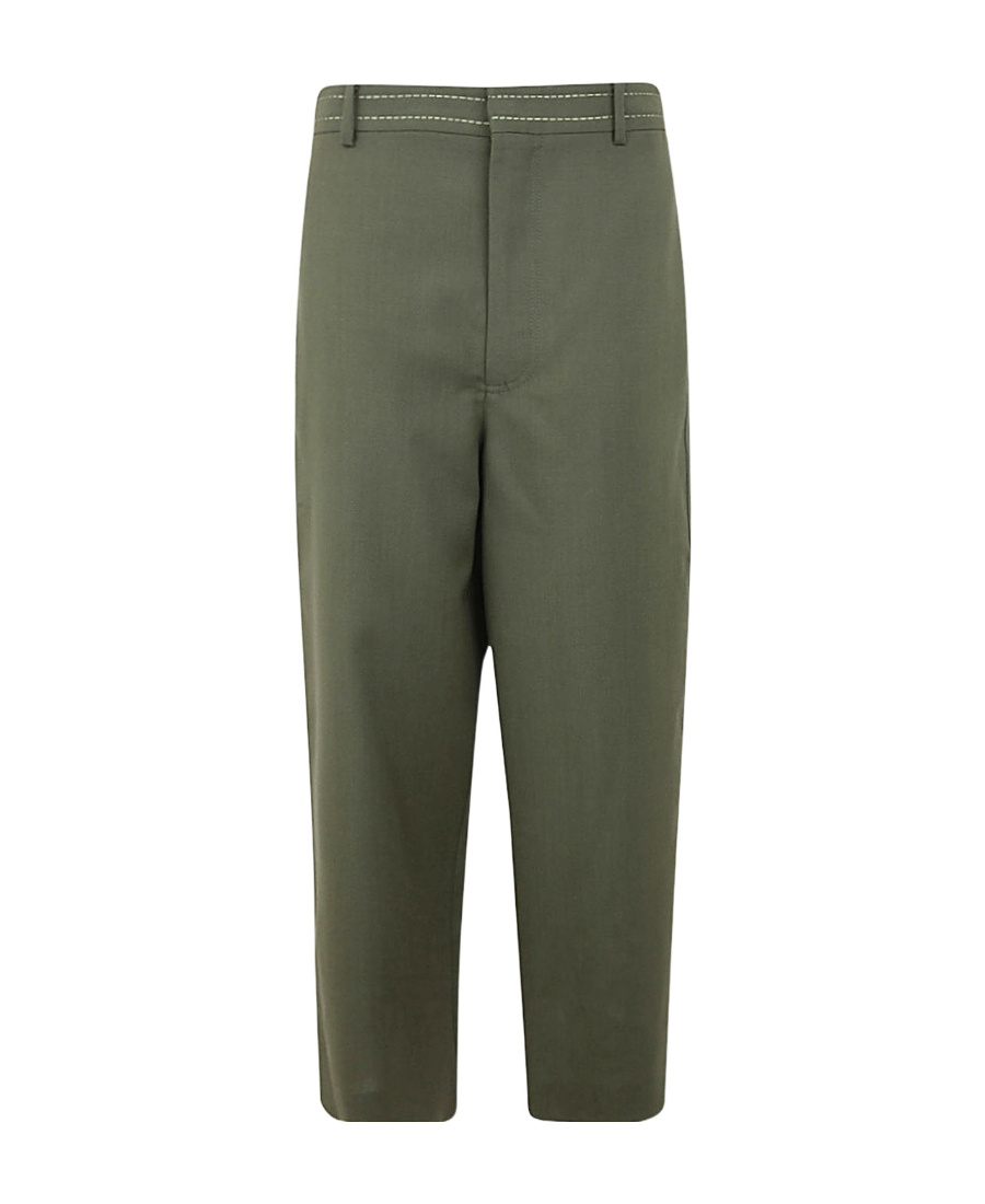 Marni High-waisted Wool Cropped Trousers In Green