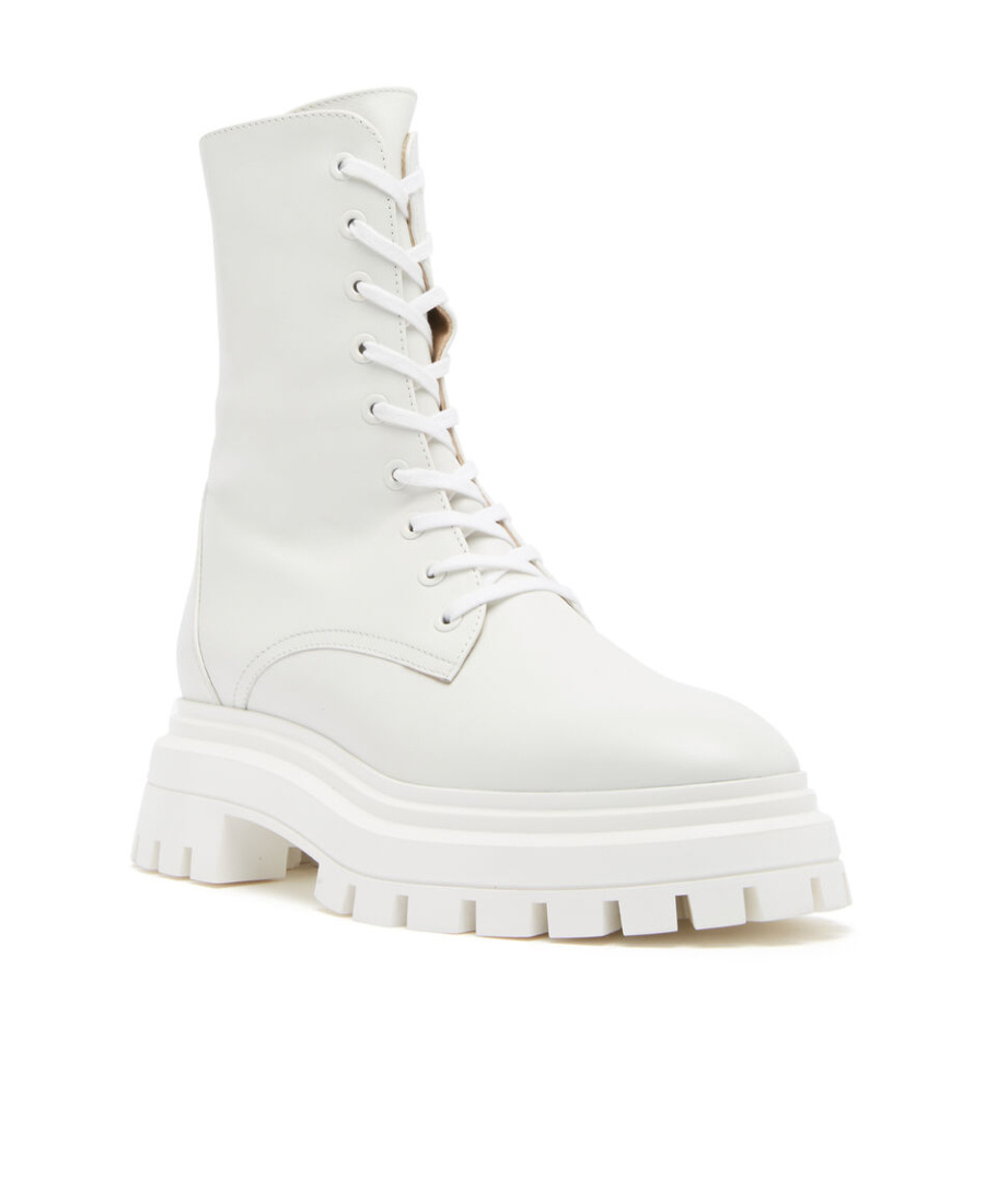 Stuart Weitzman Lace Up Short Boots In White