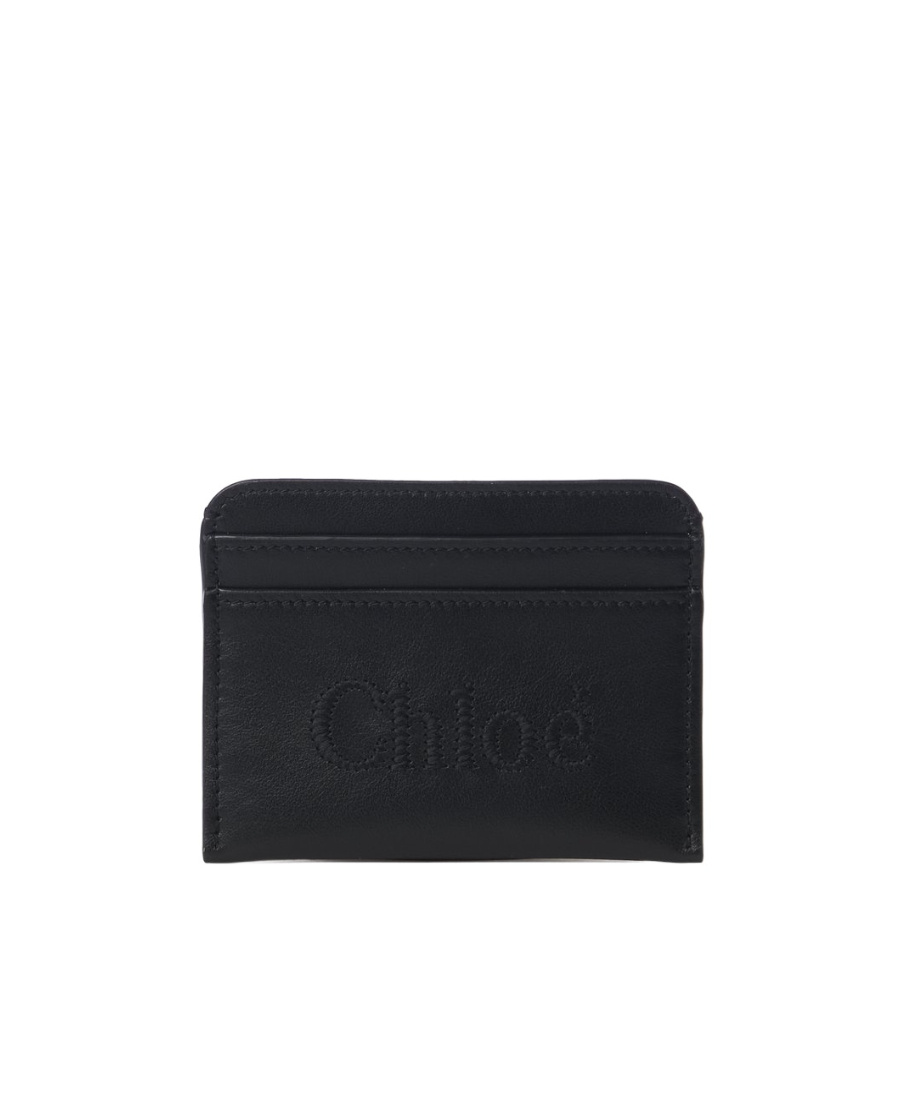 Chloé Chloe Embroidered Logo Sense Card Holder In Soft Leather In Black