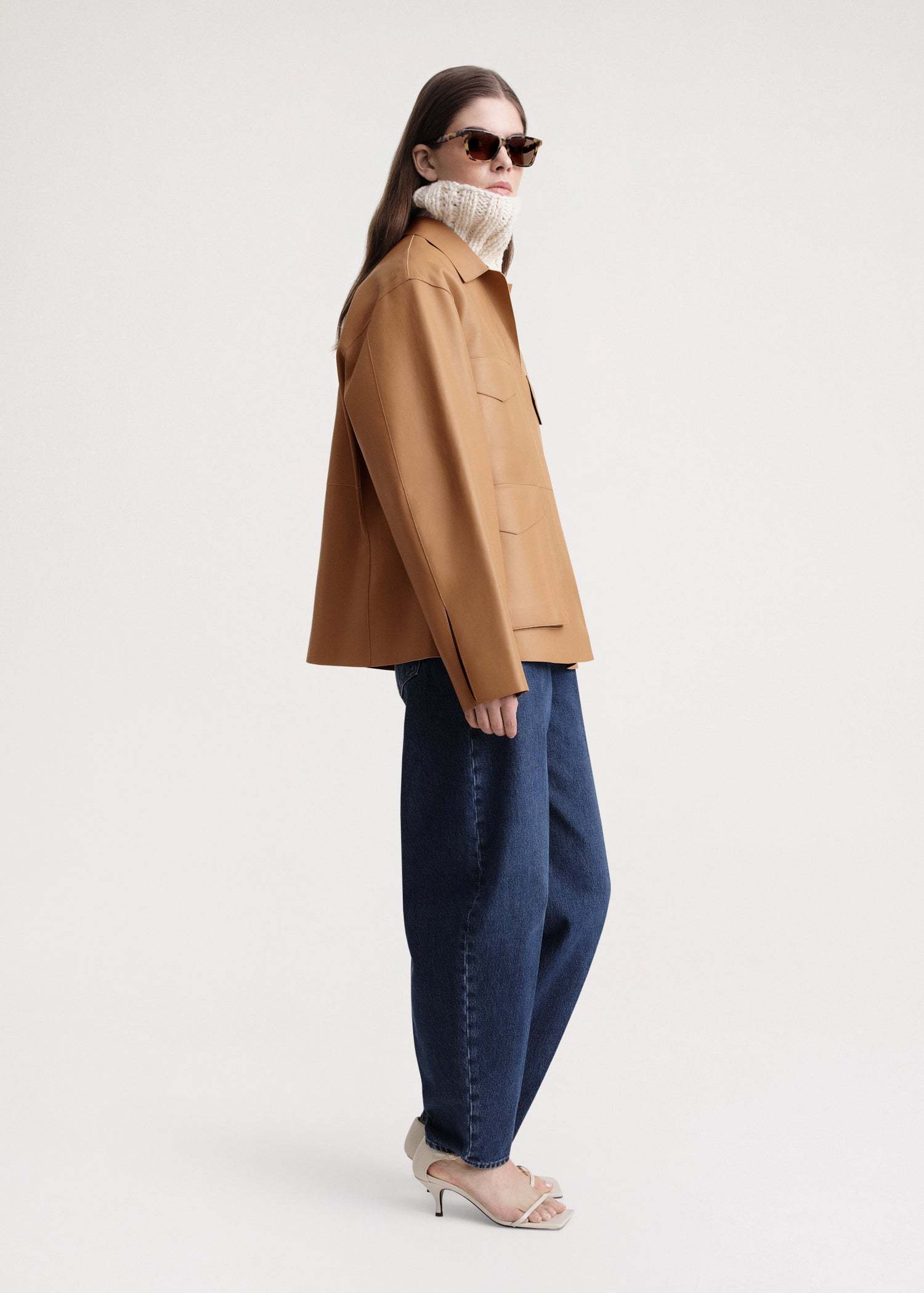 Totême Flared-hem Leather Jacket In Nude