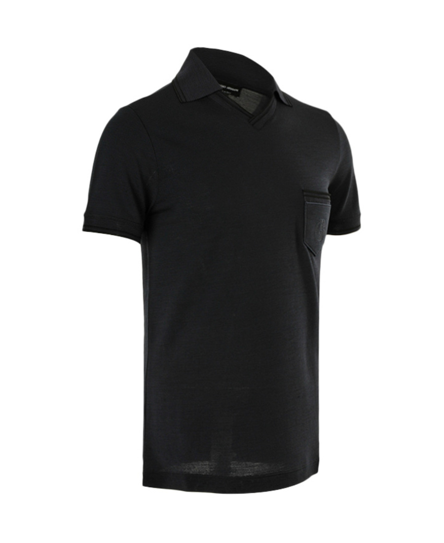 Giorgio Armani Dark Blue Logo Polo Shirt In Black