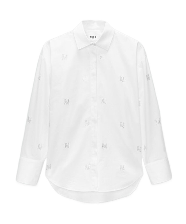 Msgm Crystal-embellished Button-up Shirt In White