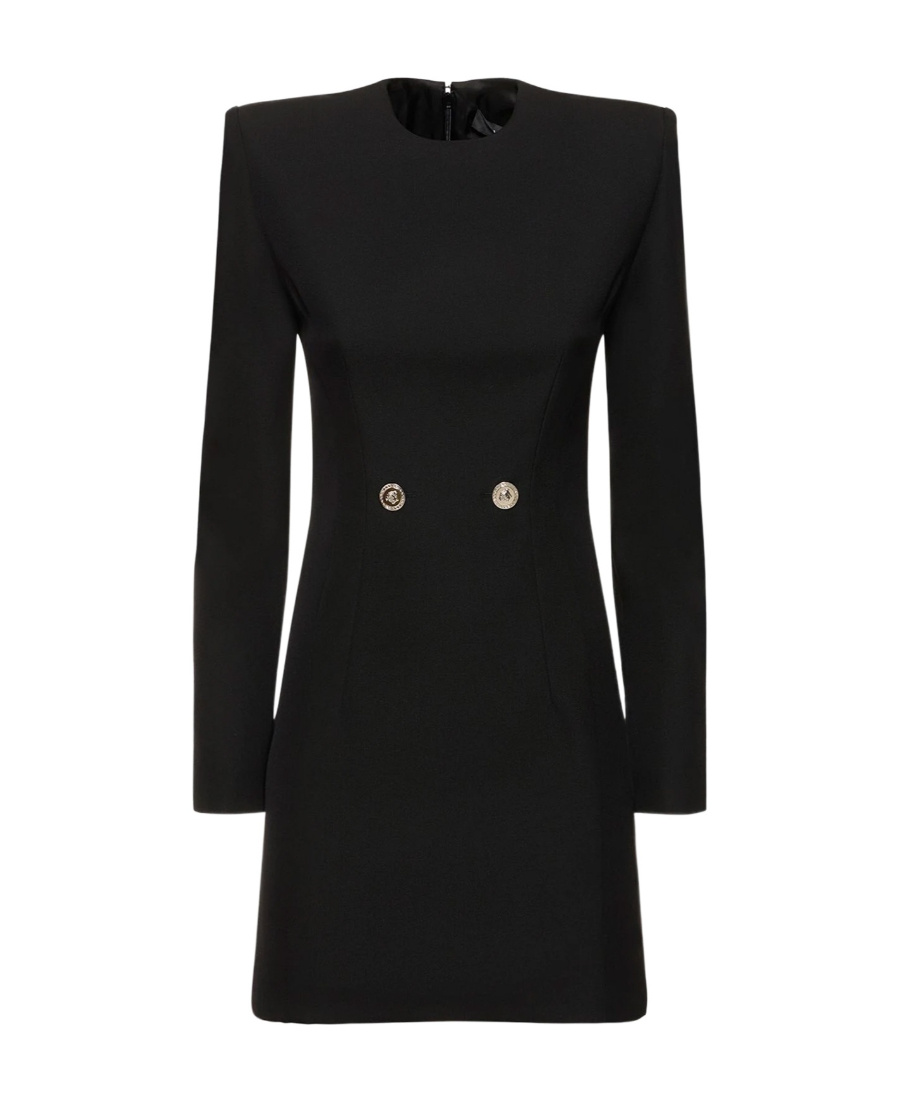 Versace Wool Grain De Poudre Mini Dress In Black