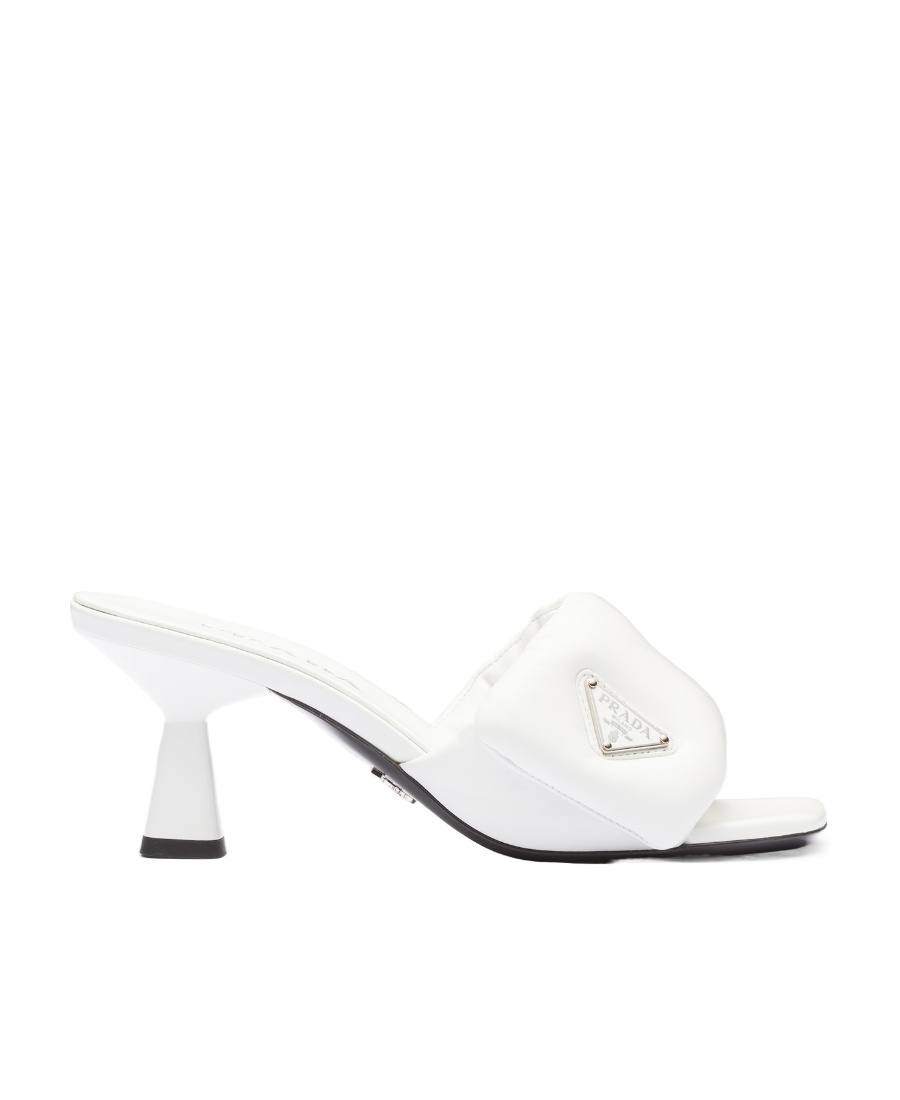 Prada Logo-plaque Padded Mules In White