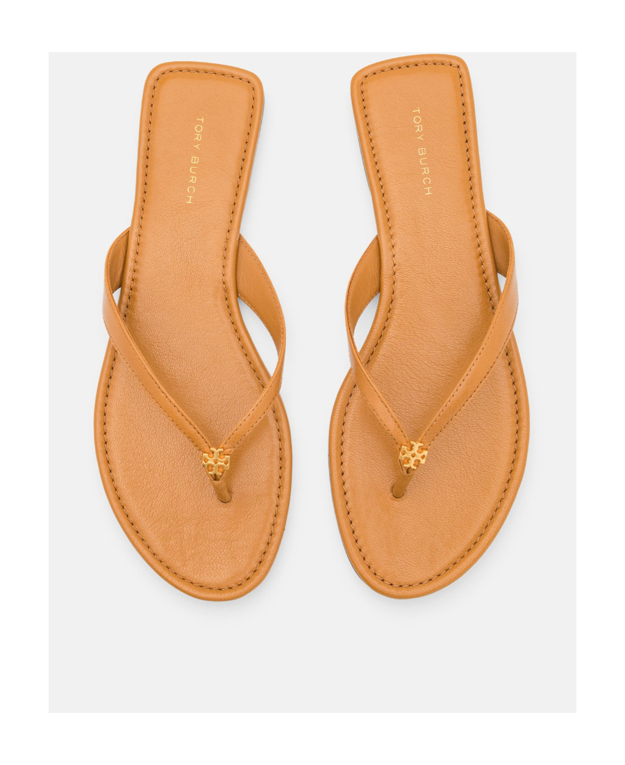 Tory Burch Capri Logo Plaque Thong Sandals In Brown