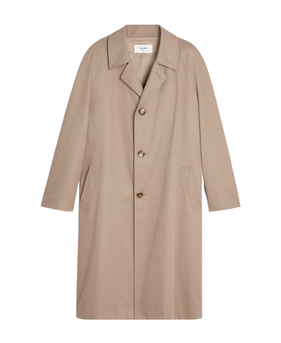 Celine Logo Trench Coat In Brown