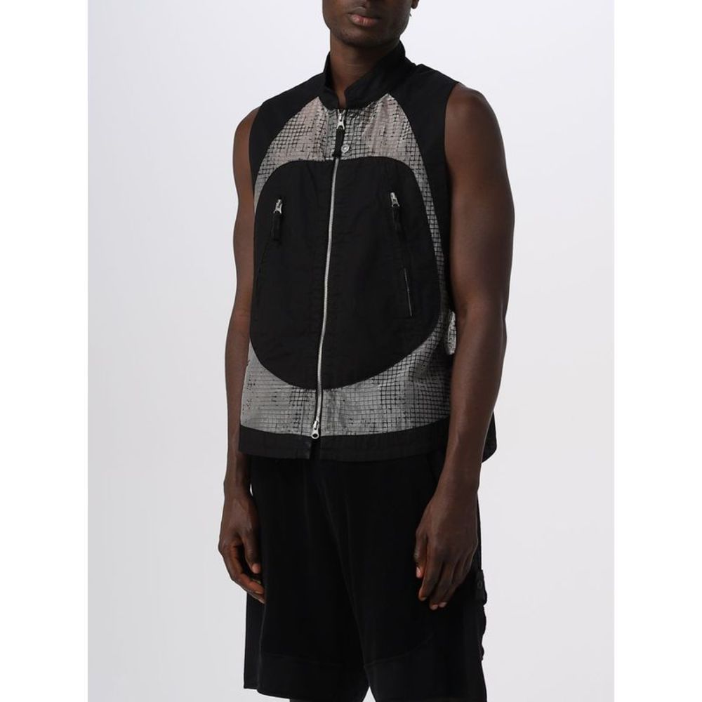 Stone Island Sleeveless Zip-up Mesh-panel Vest In Black