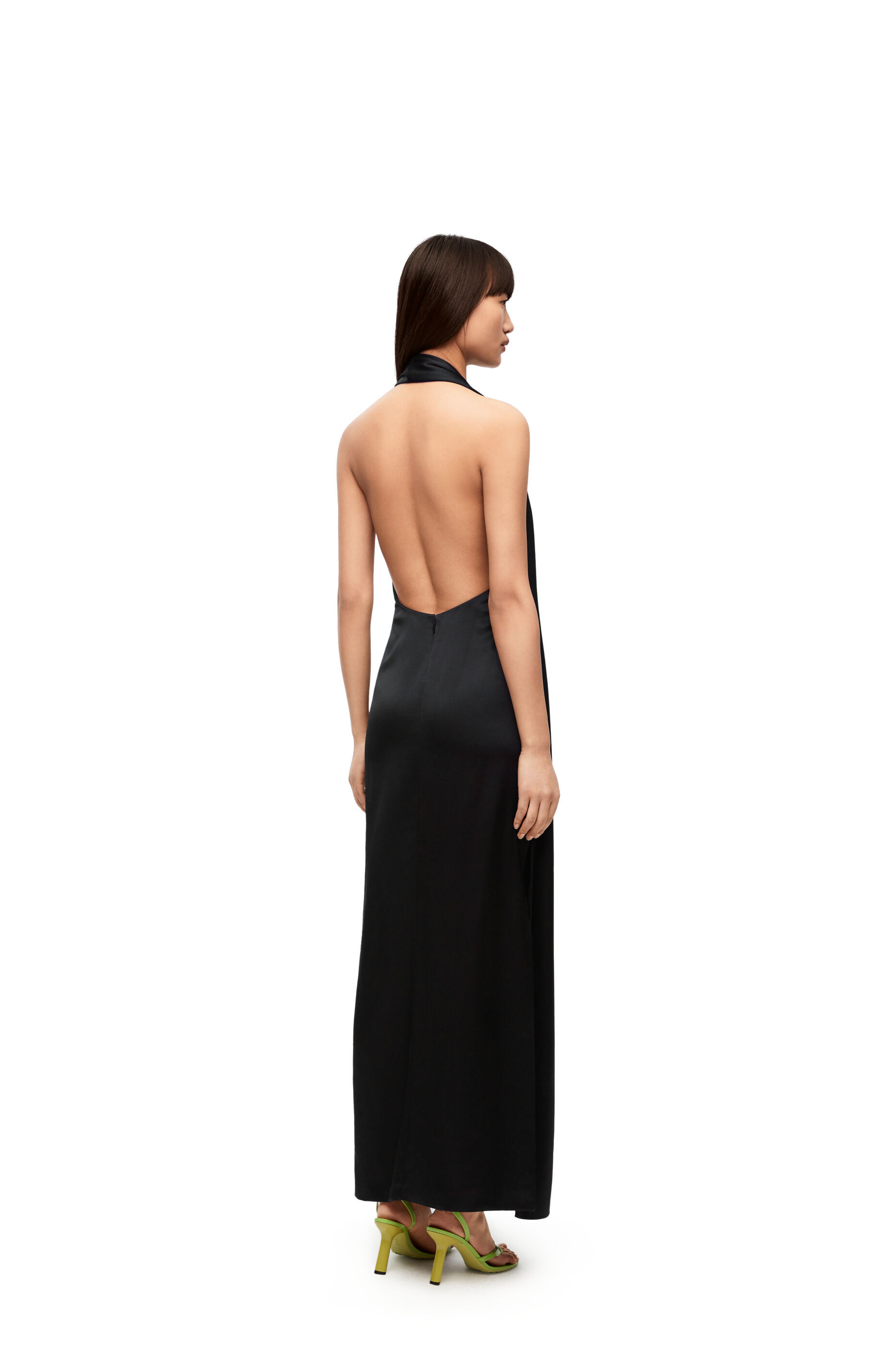 Loewe One-shoulder Satin Dress With Scarf Detail In Black