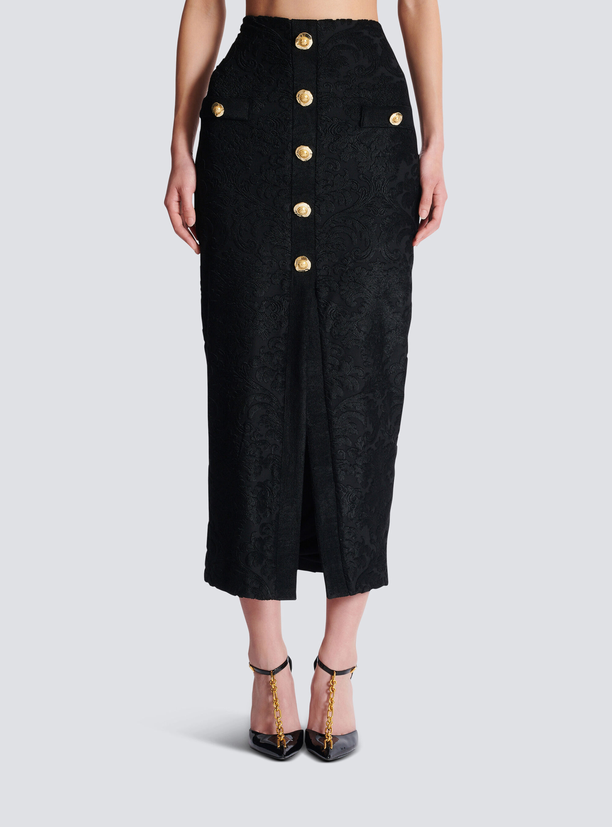 Balmain Baroque Pattern Midi Skirt In Black