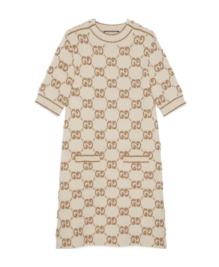 Gucci Gg-jacquard Mini Dress In Nude
