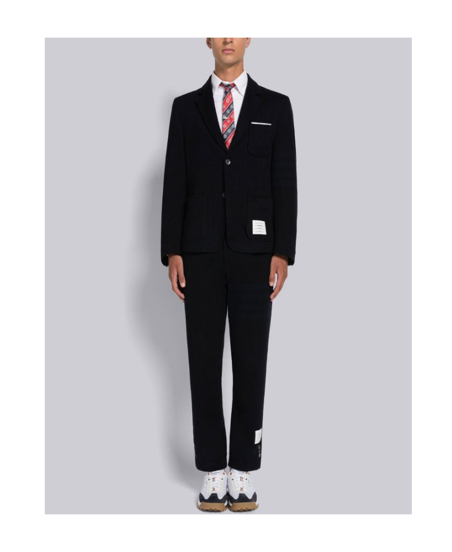 Thom Browne Cropped Pinstripe Trousers In Black