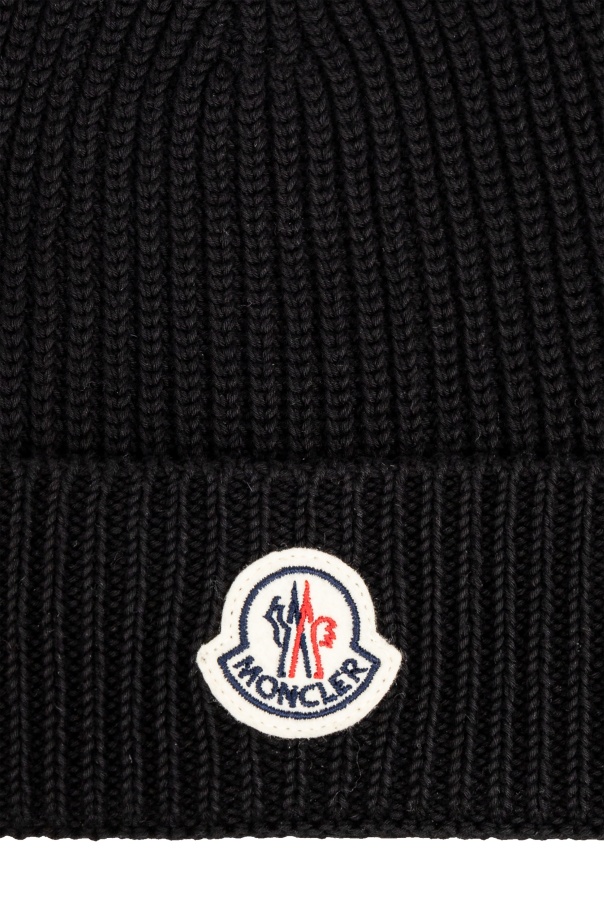 Moncler Embroidered Monogram Beanie In Black