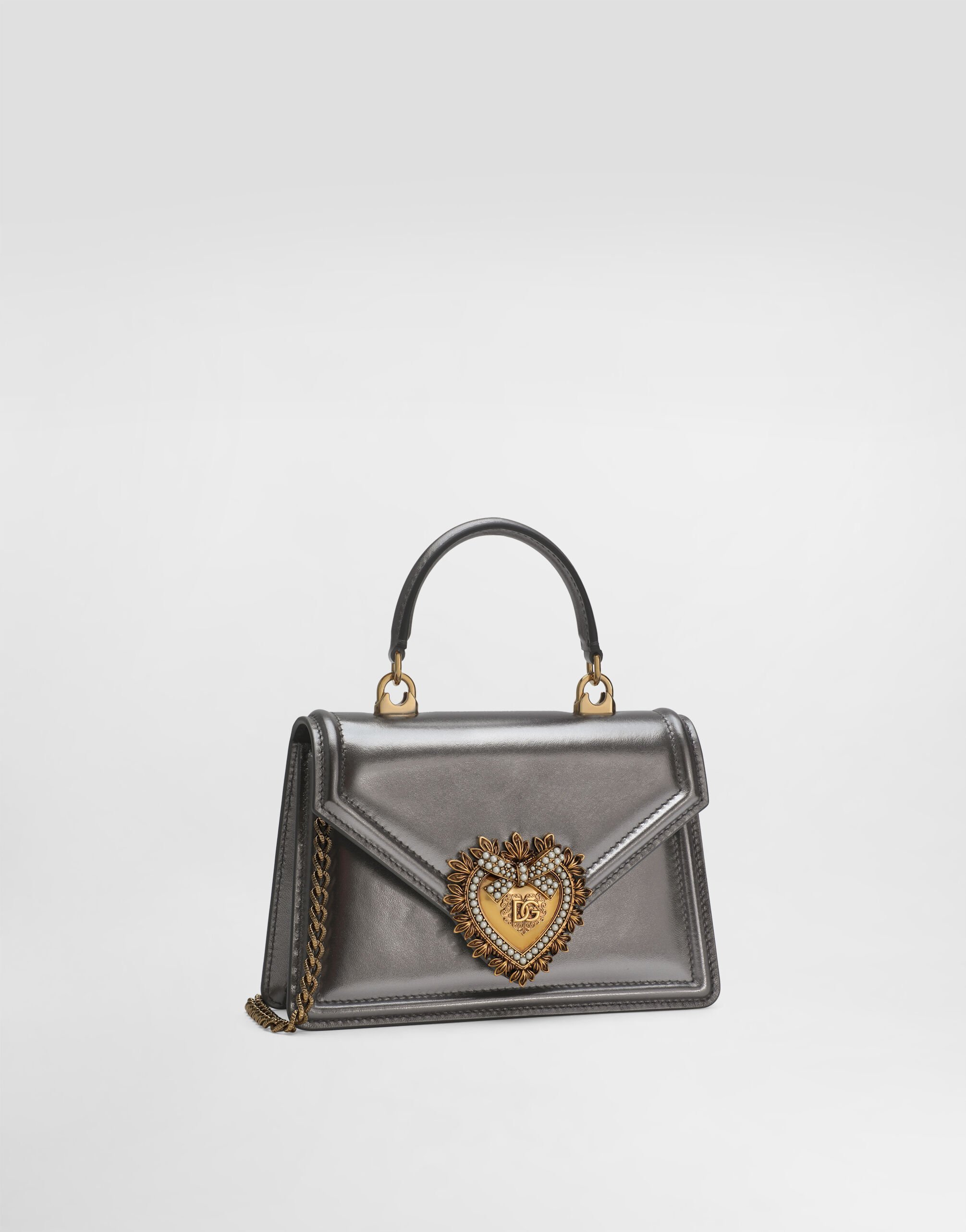 Dolce & Gabbana Devotion Metallic Cross Body Tote In Gray