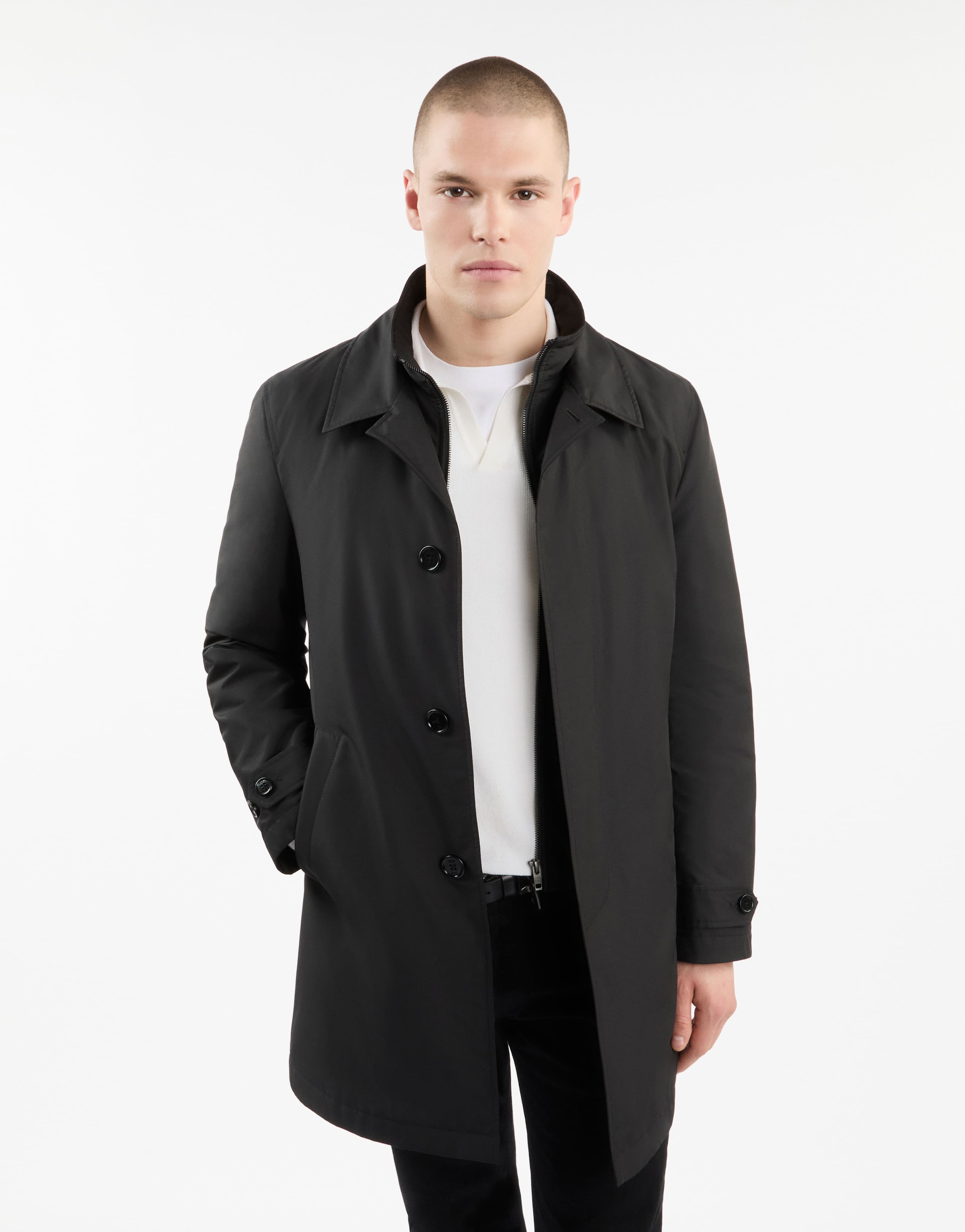 Fay Morning Coat In Technical Poplin In Black