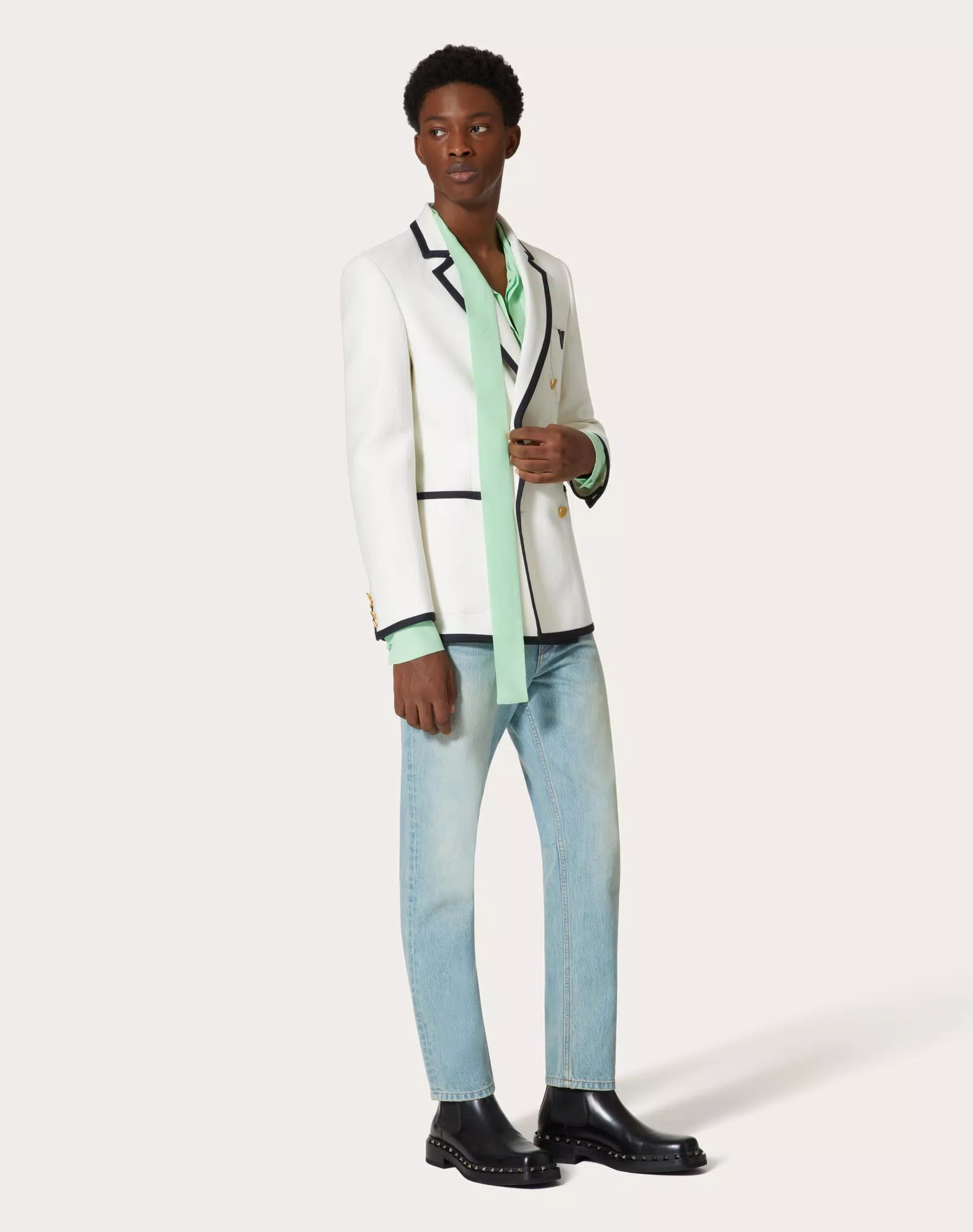 Valentino Vlogo Signature Embossed Tapered Jeans In Blue