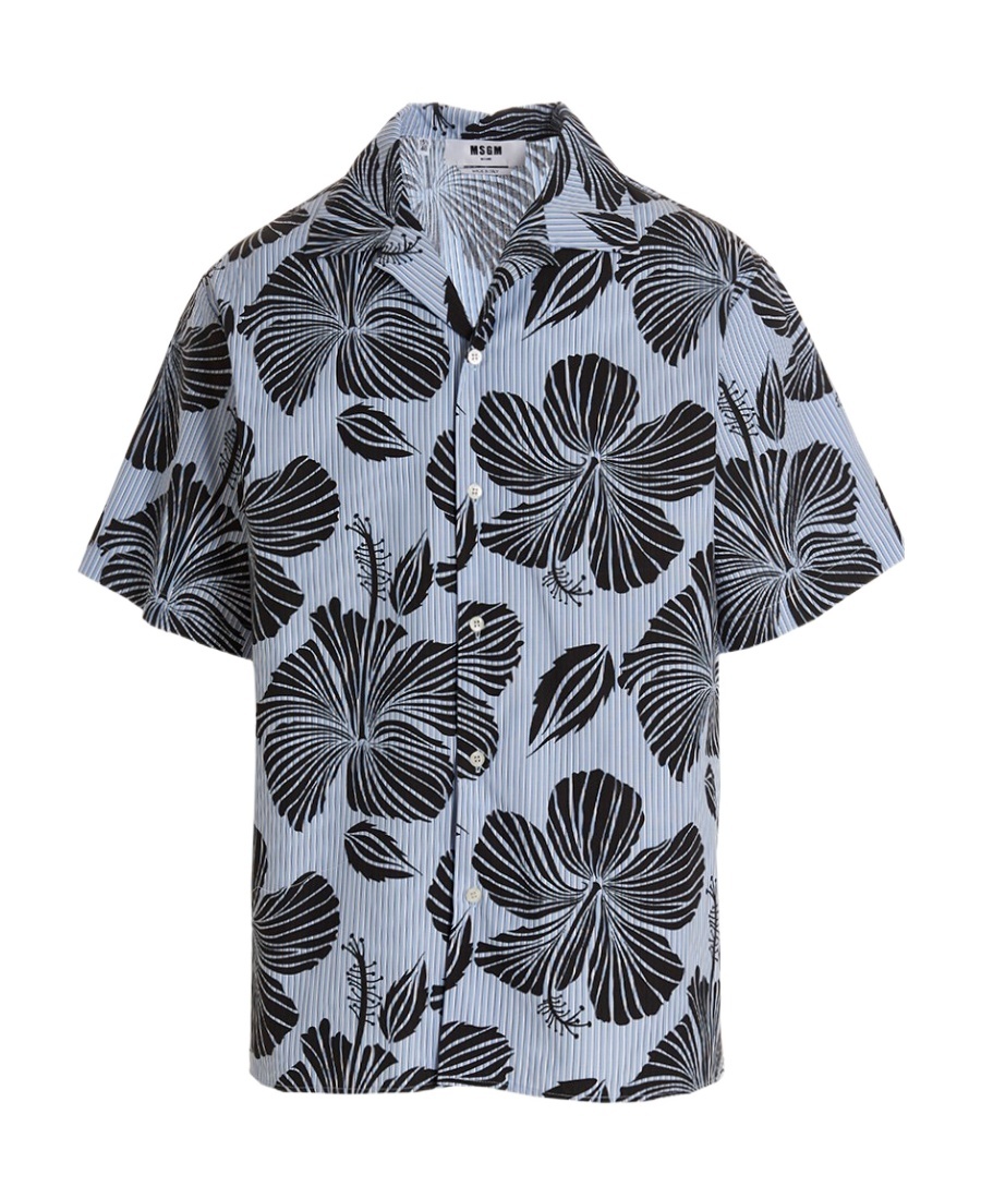 Msgm Hibiscus Print Abowling Shirt In Black