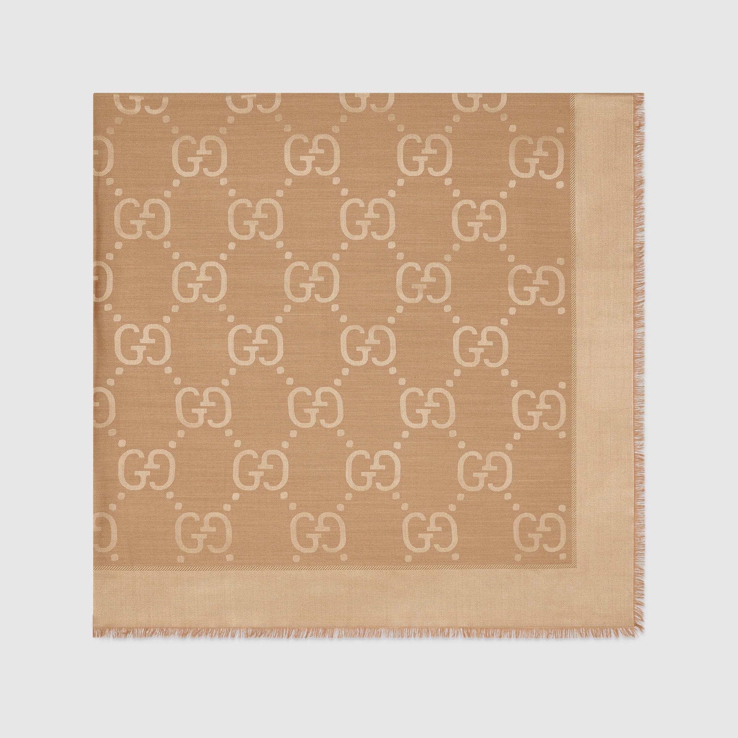Gucci Gg Jacquard Silk Wool Shawl In Nude