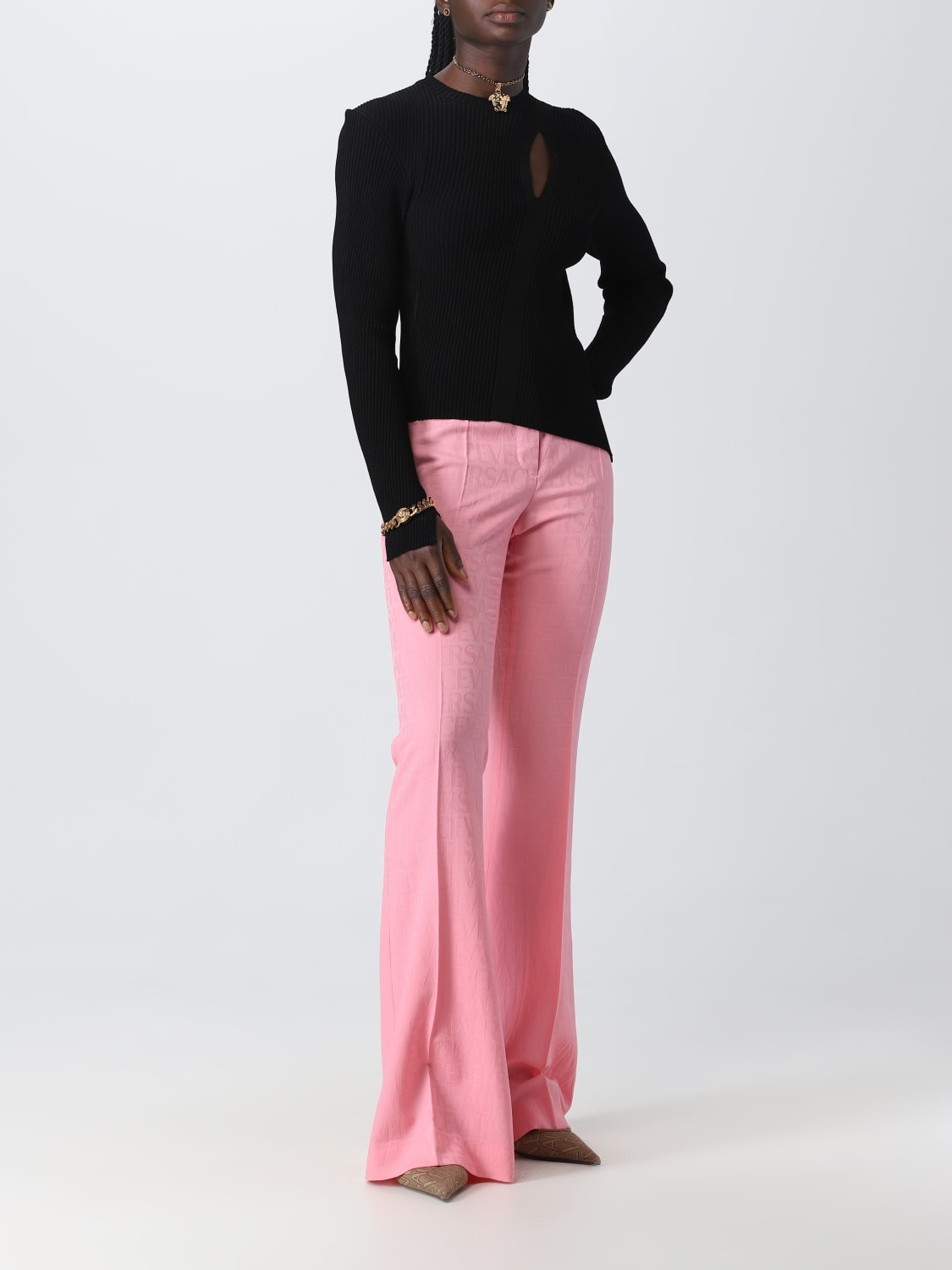 Versace Asymmetric Hem Viscose Blend Sweater In Black