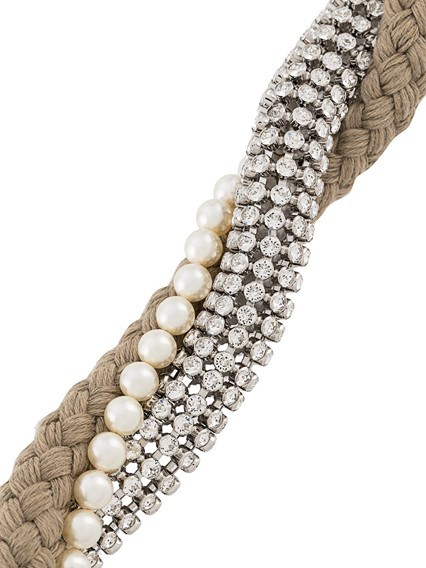 Miu Miu Woven Embellished Necklace In Gray