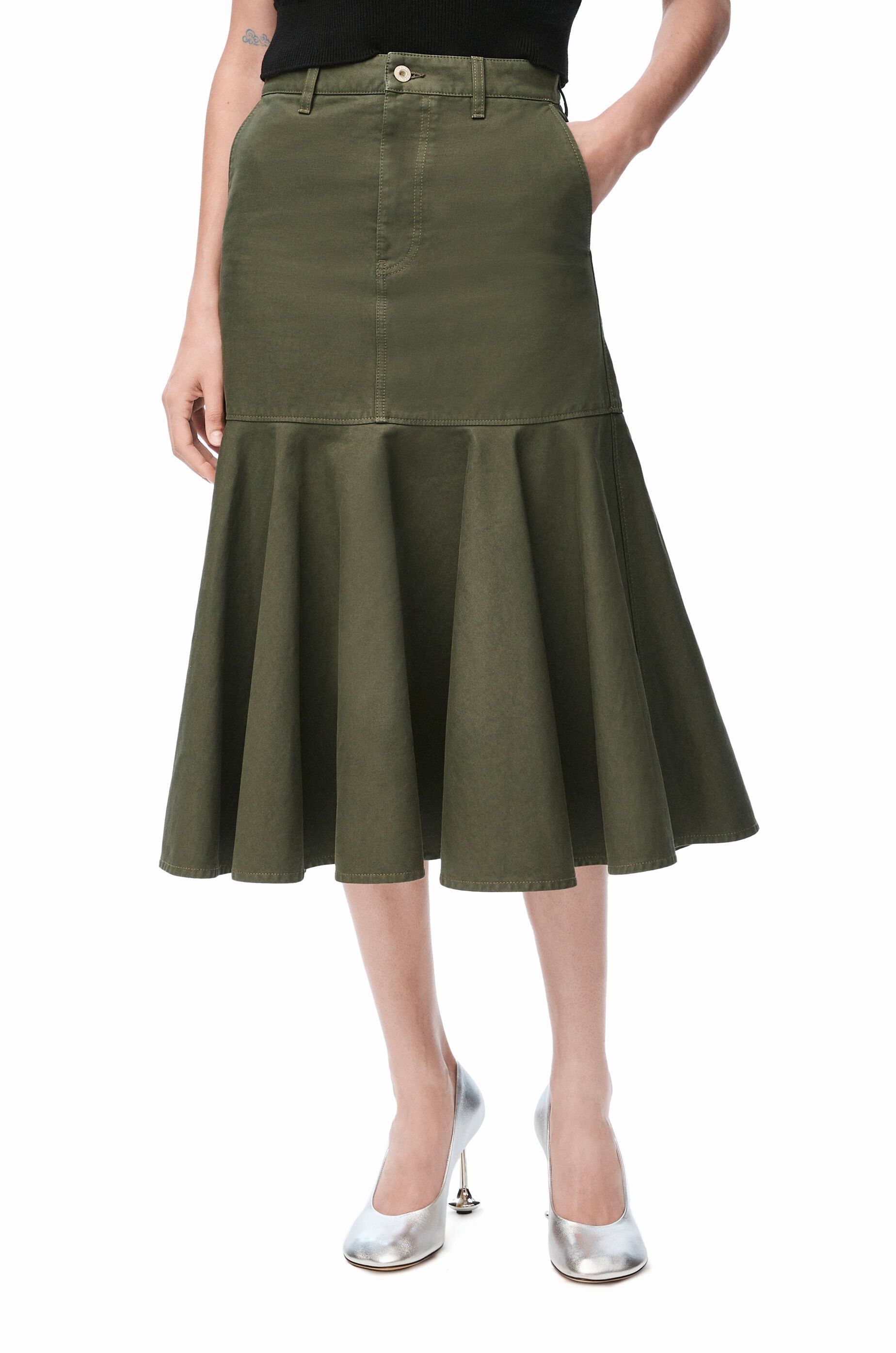 Loewe Cotton Skirt With Pockets And Belt Loops In Green