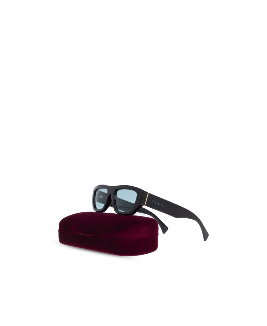 Gucci Logo-print Rectangle-frame Sunglasses In Blue