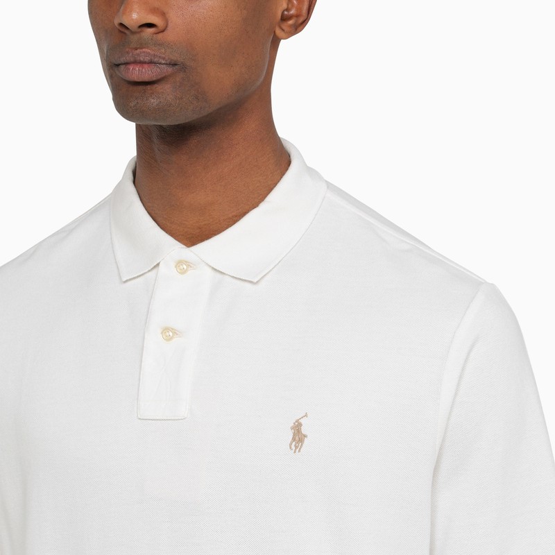Polo Ralph Lauren Mens American Heather Short-sleeved Logo-embroidered Custom Slim-fit Cotton-jersey Polo Shirt In White