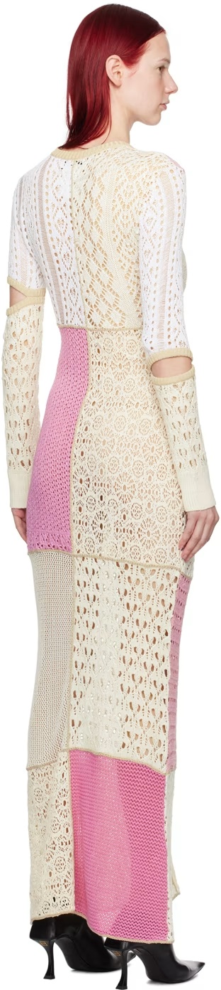 Marine Serre Patchwork Regenerated Crochet Maxi Dress In White