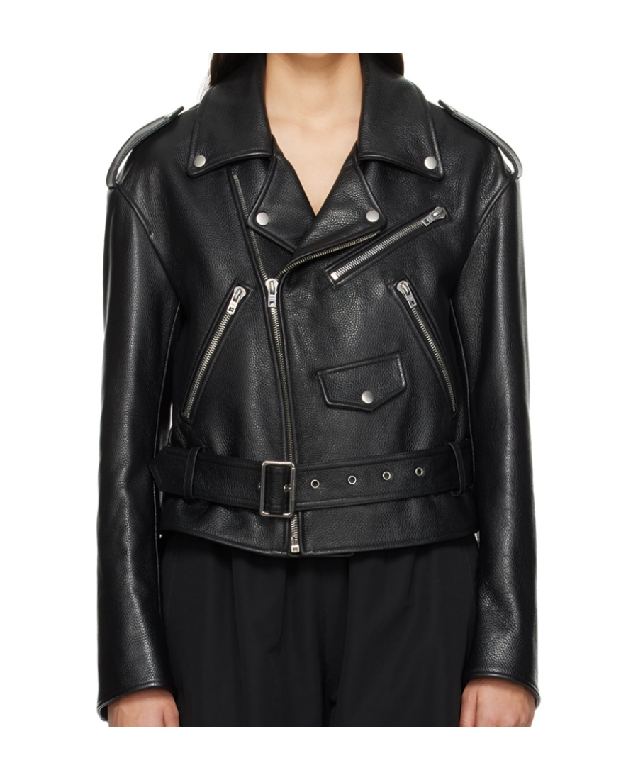 We11 Done Oblique Zipper Leather Jacket In Black