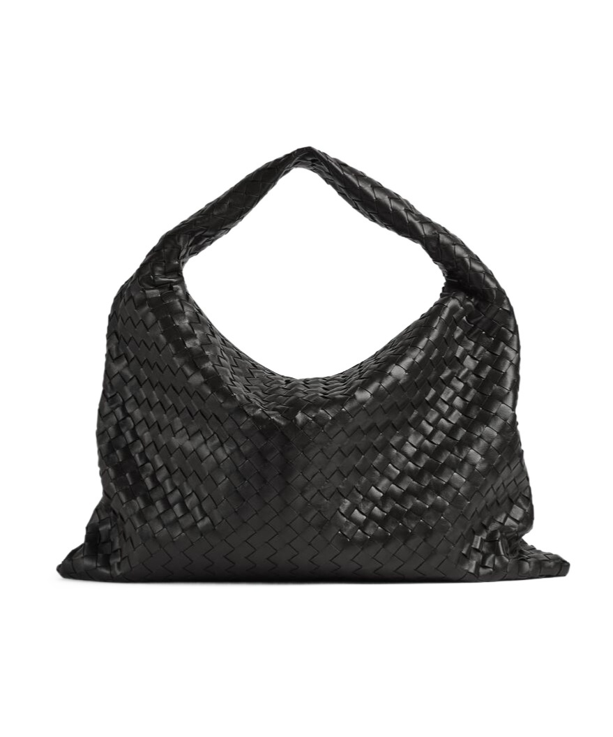 Bottega Veneta Large Leather Hop Shoulder Bag In Black