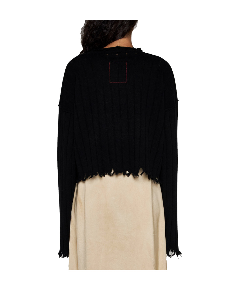 Uma Wang Cropped Ribbed Knitwear Top With Long Sleeves