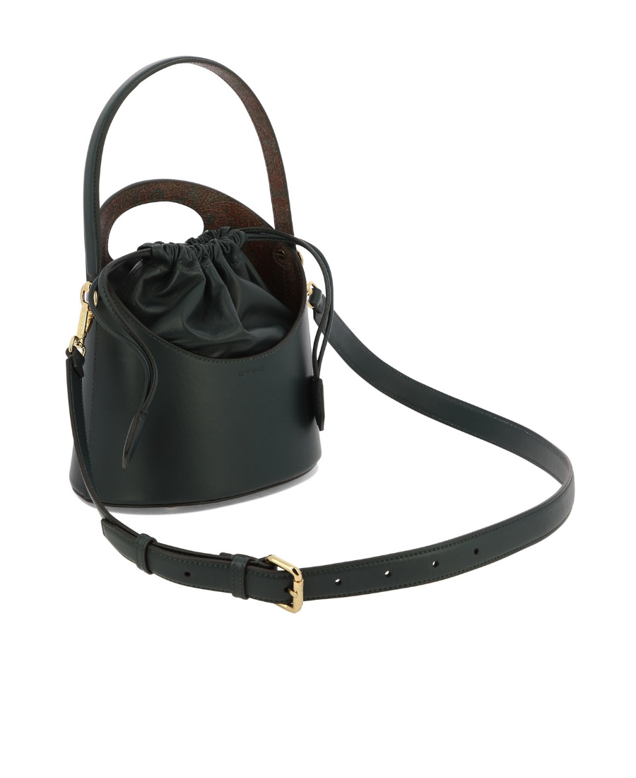 Etro Saturno Logo Embossed Drawstring Bucket Bag In Black