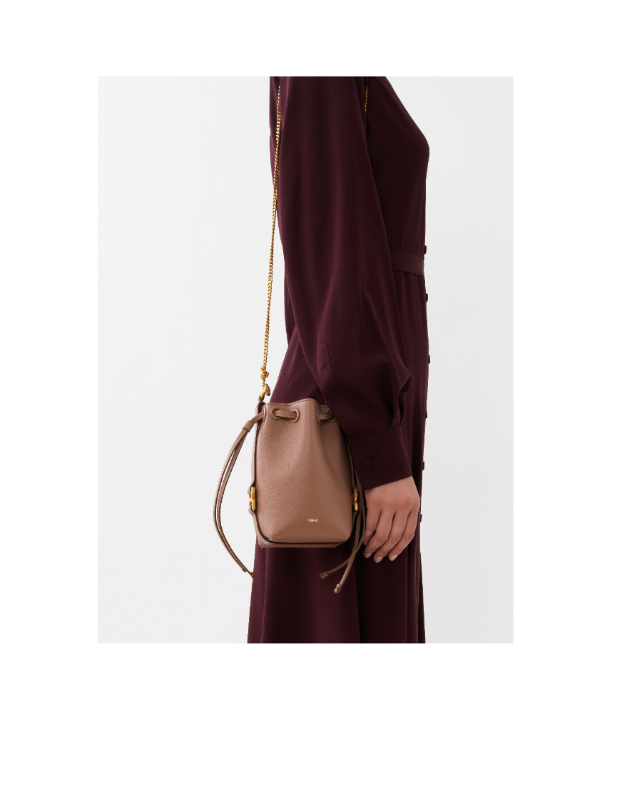 Shop Chloé Micro Marcie Leather Bucket Bag In Brown
