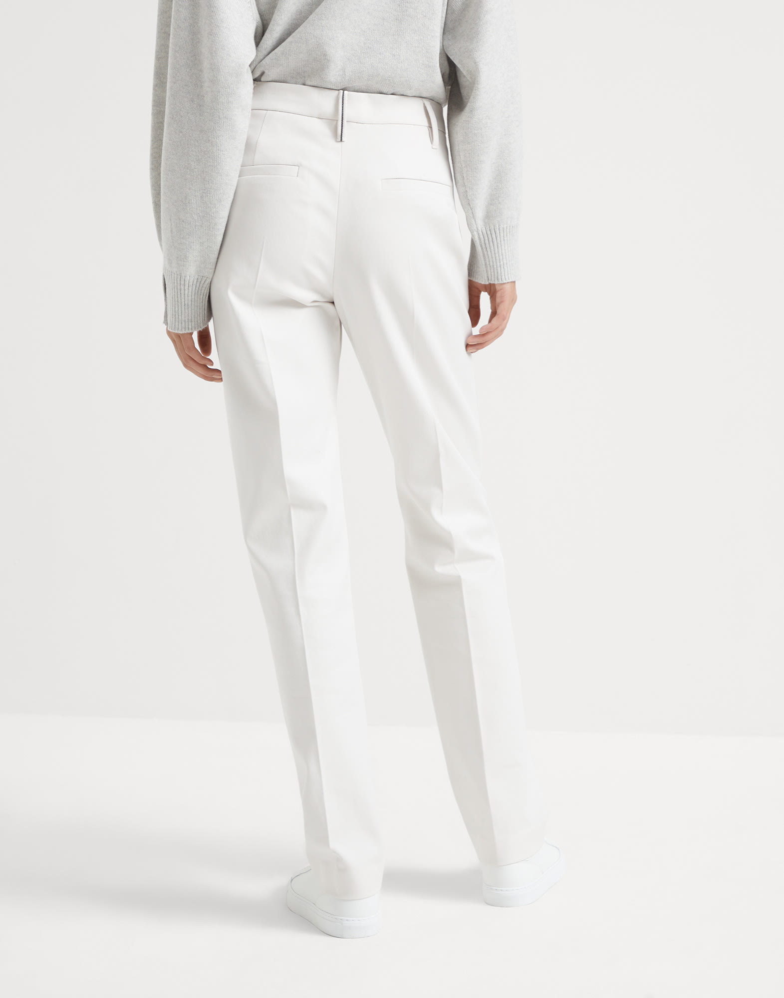 Brunello Cucinelli Monili-embellished Straight Leg Trousers In White