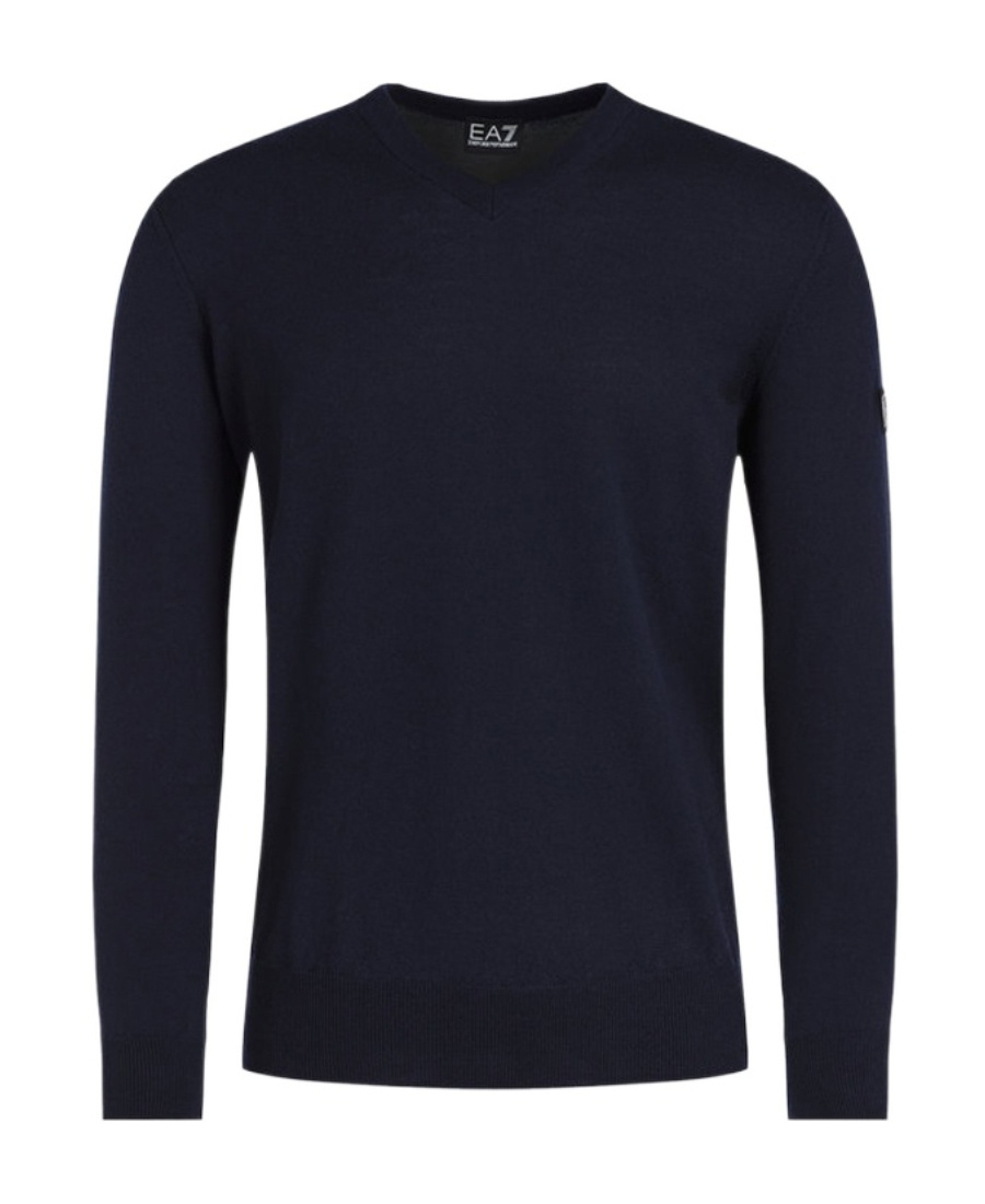 Ea7 V-neck Knitted Pullover In Black