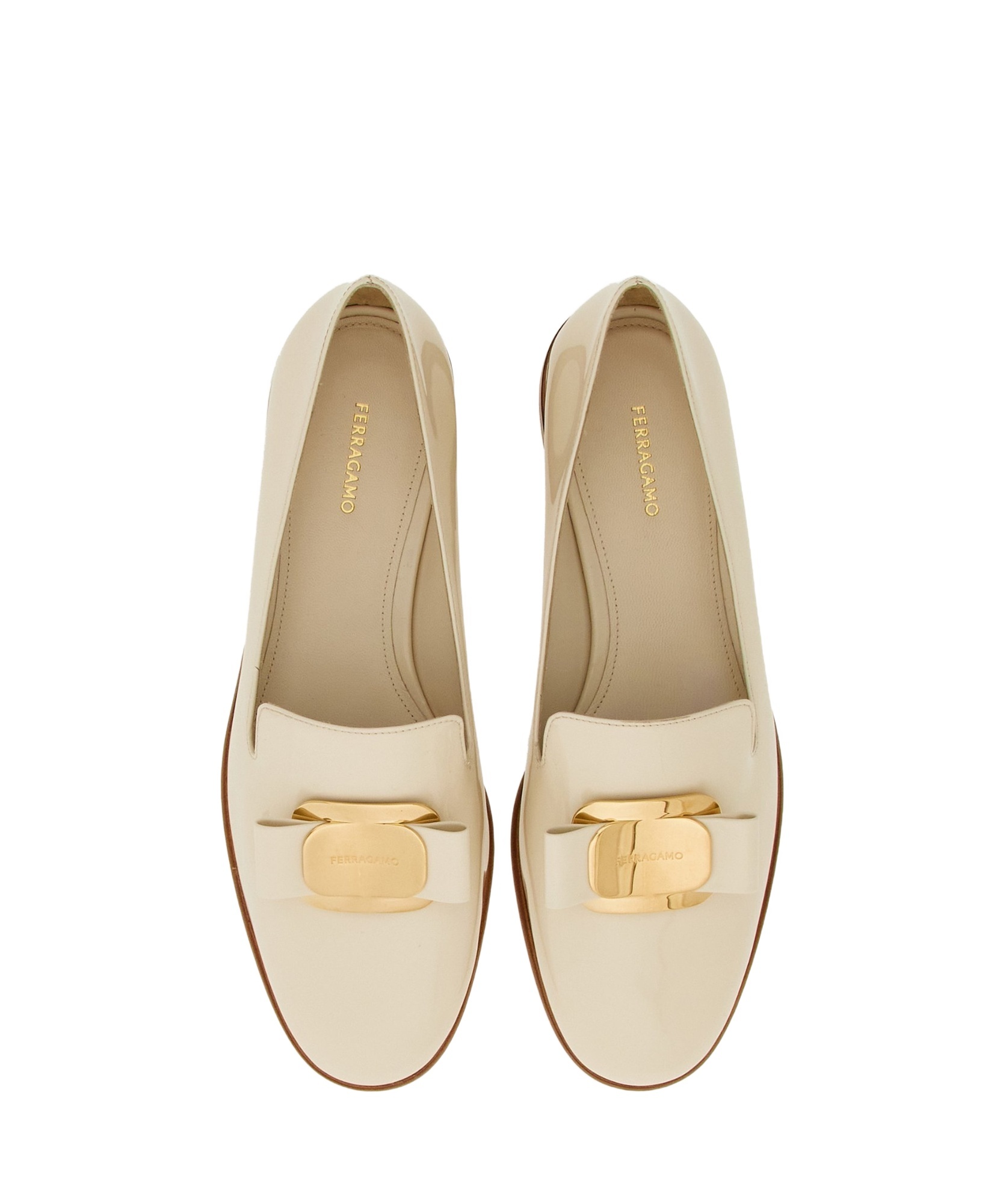 Ferragamo Ivory Leather Zamira Loafers In White