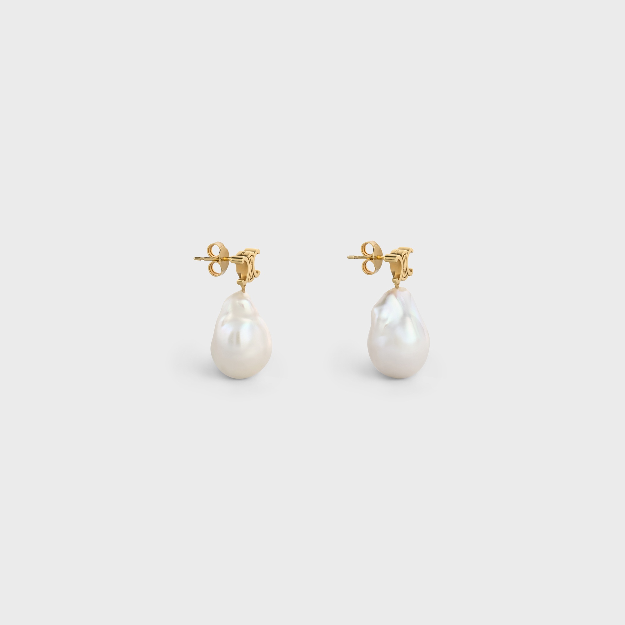 Celine Maillon Triomphe Gold Brass And Pearl Baroque Earrings In White