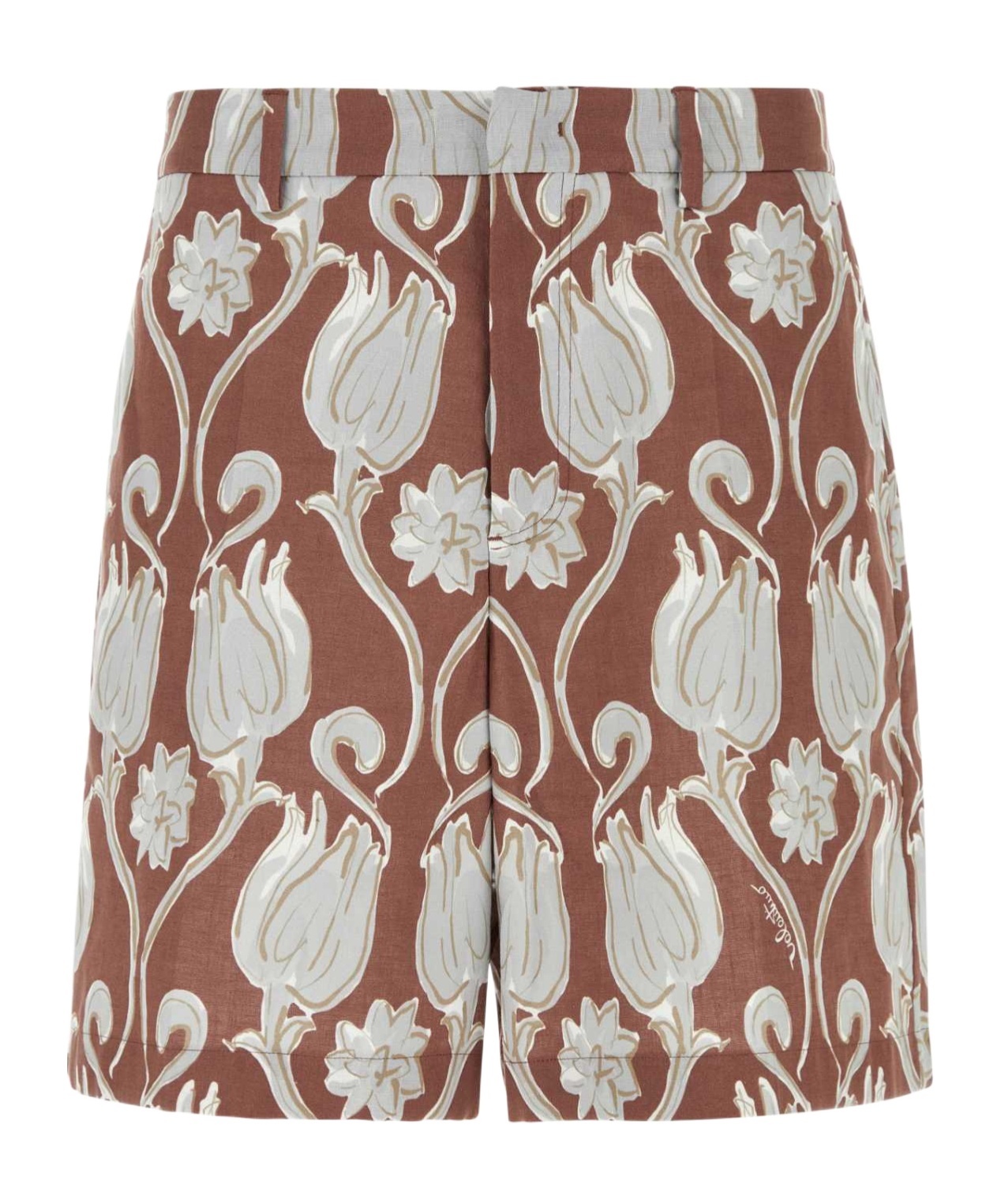 Valentino Floral Print Linen Bermuda Shorts In Brown