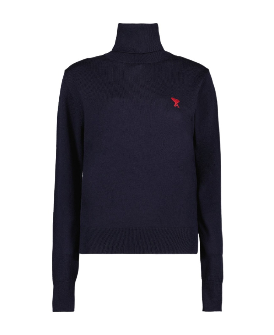 Ami Alexandre Mattiussi Ami Ami De Coeur High Neck Knitted Jumper In Blue