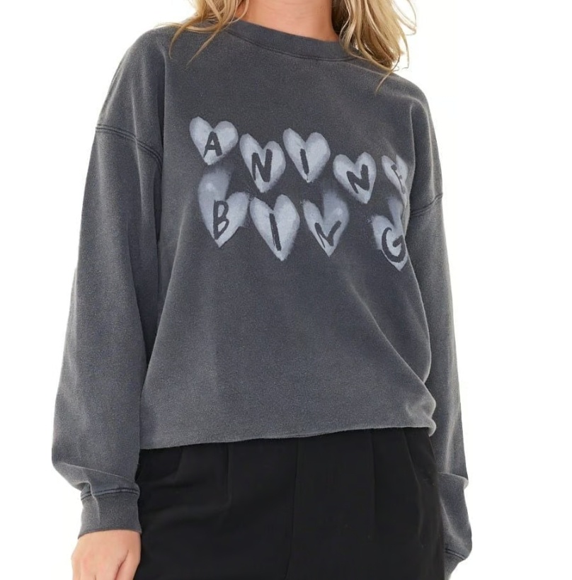 Anine Bing Spencer Sweatshirt Hearts In Washed Black In Black