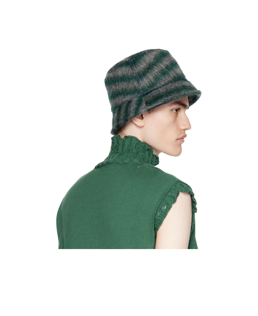 Marni Green & Gray Striped Bucket Hat In Green