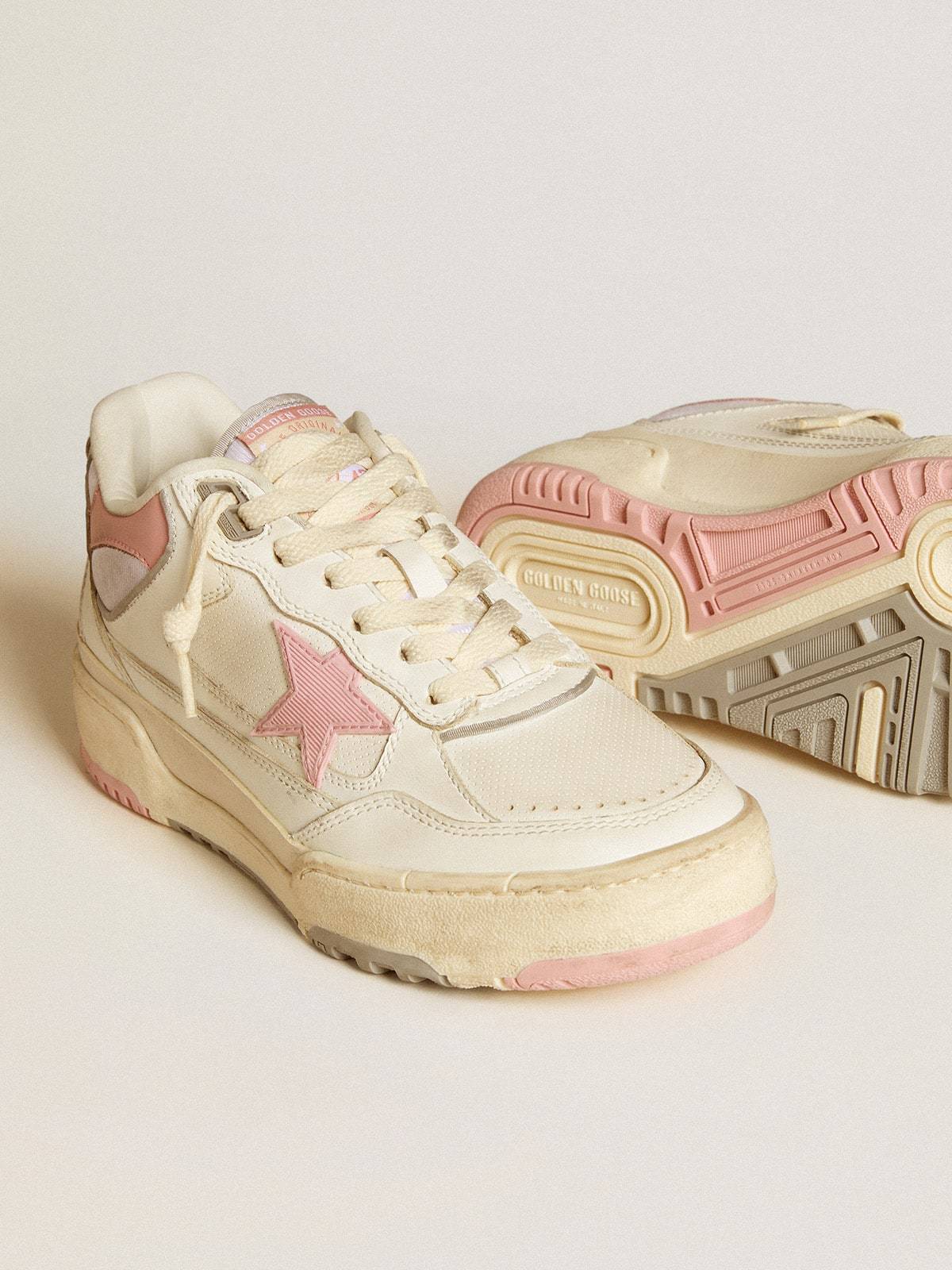 Golden Goose Forty2 Distressed Finish Leather And Fabric Sneakers With Pink Star