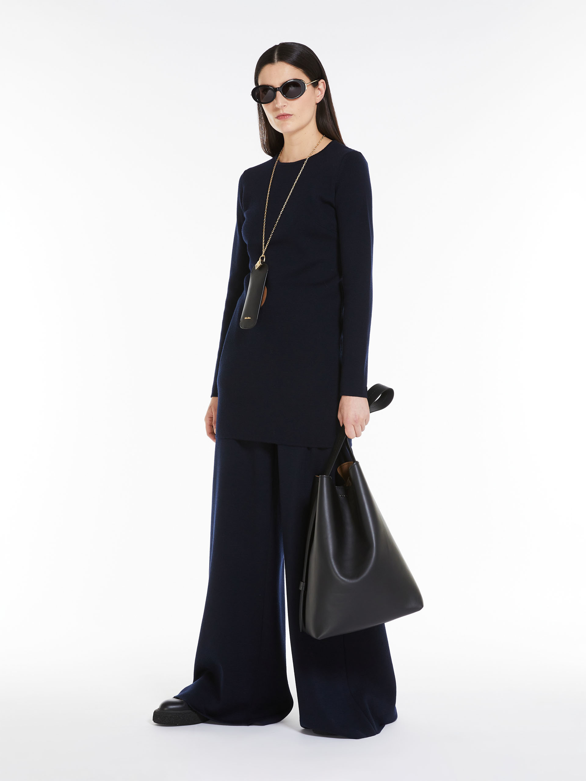 Max Mara Wide-legged Wool Casual Trousers In Black