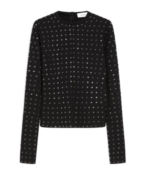Sportmax All-over Embellished Crewneck Top In Black