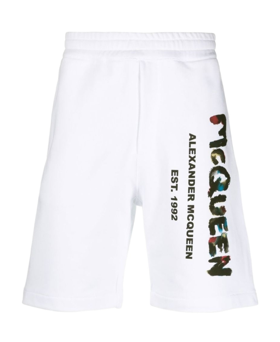 Alexander Mcqueen Graffiti-print Cotton Track Shorts In White